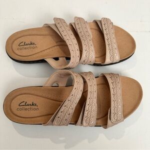 Clarks Women’s Laurieann Cove Cream Sand Casual Sandals Braided Velcro Straps 10